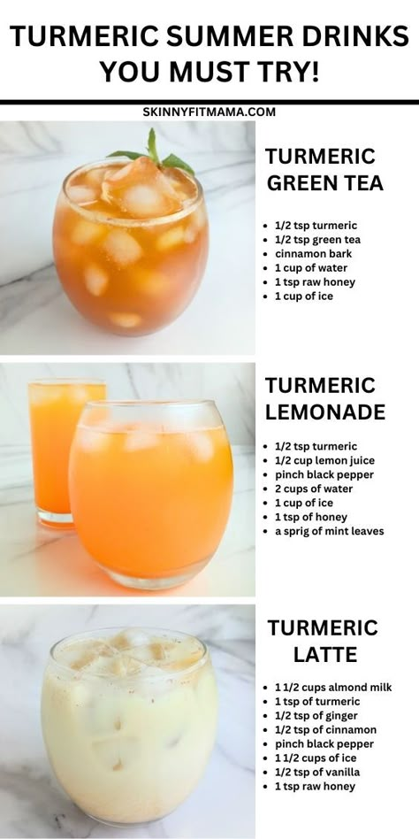 Healthy Tonic Drinks, Food With Turmeric, Tumeric Lemonade Drinks, Tumeric Recipes Inflammation Raw Honey, Homemade Healthy Drinks, Turmeric Iced Tea, Turmeric Juice Recipe, Inflammation Drink Recipes, Healthy Iced Drinks