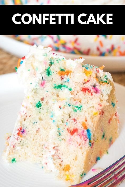 Confetti Cake is a must make the next time you need a birthday cake! A delicious sprinkle cake made from scratch with homemade buttercream. Easy Confetti Cake, Homemade Confetti Cake, Funfetti Cake From Scratch, Confetti Cake Recipe, Homemade Funfetti Cake, Confetti Cake Recipes, Birthday Cake Easy, Oreo Cupcake Recipe, Dairy Free Buttercream