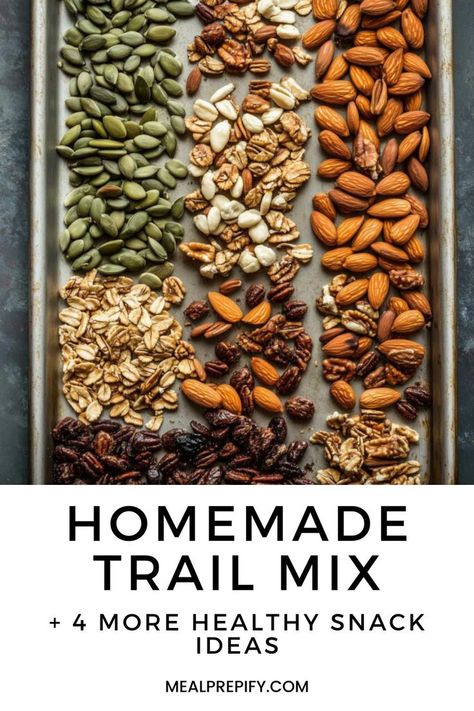 A homemade trail mix spread out on a sheet pan, featuring a variety of nuts, seeds, and dried fruits for a healthy, energy-boosting snack. Homemade Trail Mix Recipes, Healthy Trail Mix Recipes, Healthy Trail Mix, Trail Mix Recipes, Homemade Trail Mix, Meal Prep For Beginners, Meal Prep Snacks, Healthy Meal Planning, Snack Craving