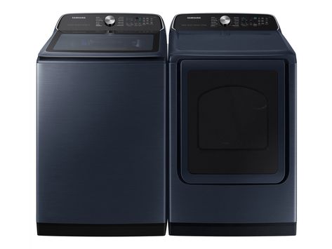 Discover the latest features and innovations available in the 5.4 cu. ft. Smart Top Load Washer with Pet Care Solution and Super Speed Wash and 7.4 cu. ft. Smart Electric Dryer with Pet Care Dry and Steam Sanitize+ in Brushed Navy. Electric Washer And Dryer, Samsung Washer, Gas Dryer, Washing Machine And Dryer, Super Speed, Navy Blue Top, New Samsung, Cozy Place, Washer Dryer