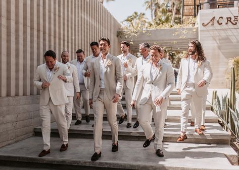 Groomsmen destination wedding, groomsmen style fashion, groom style, grooms style, cabo mexico, acre Cabo Wedding Groomsmen, Linen Groomsmen, Destination Wedding Groomsmen, Mens Beach Wedding Attire, Groomsmen Photography, Beach Wedding Groomsmen, Groomsmen Style, Bridal Party Groomsmen, Wedding August