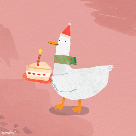 Duck with cake doodle element vector | premium image by rawpixel.com / Toon Cake Doodle, Duck Doodle, Doodle Cake, Happy Birthday Illustration, Watercolor Party, 동화 삽화, Happy Birthday Art, Male Birthday, Birthday Illustration