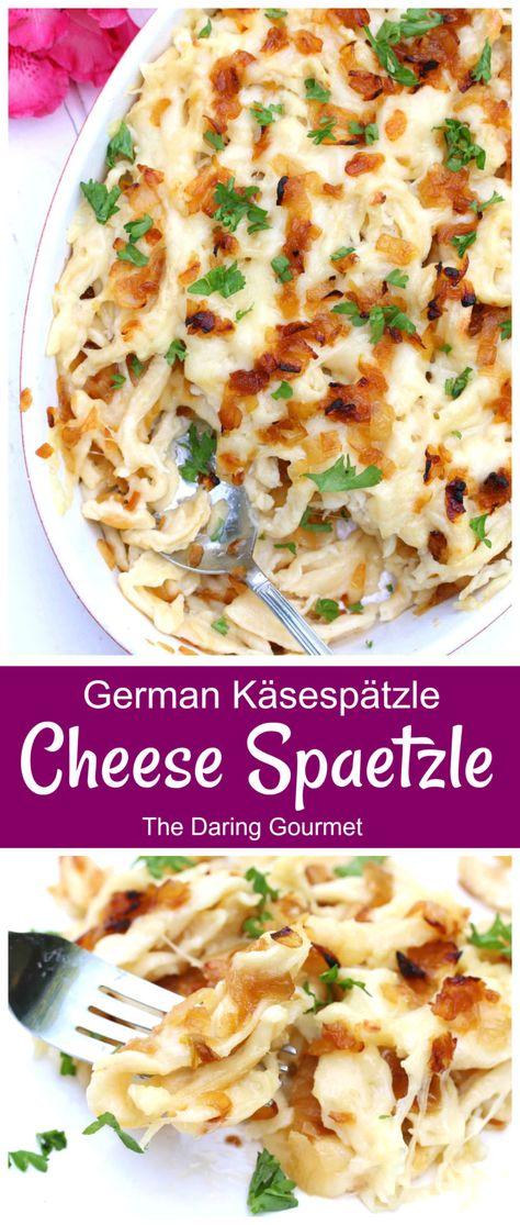 German Cheese Spaetzle (Käsespätzle) Speatzle Recipe, Cheese Spaetzle, German Cheese, German Spaetzle, Spaetzle Recipe, German Food Recipes, German Food Authentic, Food Authentic, German Dishes