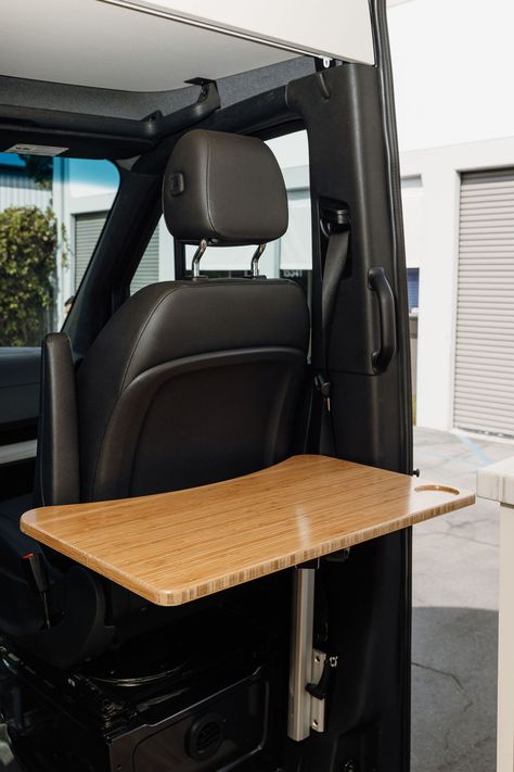 Front Table Bracket – The On-the-Go Table Solution | Light Travelers Front Table, Micro Camper, Bamboo Table, Van Build, Passenger Seat, Rv Living, Water Tank, Olaf, Solar Panels