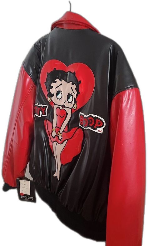 Red And Black Jacket, Vintage Betty Boop, Estilo Indie, Embroidered Jacket, Hoodies Design, Black Leather Jacket, Dream Clothes, Betty Boop, Red And Black