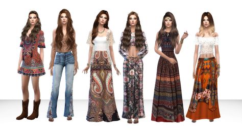 Bohemian Look Book Hair - Cazy / Dress -melisa inci / Boots - EAHair - @stealthic / Top -  @aeon-ia / Jeans - @lullabysimsHair - @darkosims3 / Lace Kimono - @salem2342 / Top - @sims4-marigold / Skirt - DarknighttHair - @stealthic / Outfit - @preslavabgHair - @stealthic / Dress - @averagesimblrHair - @darkosims3 / Top - Toksik / Skirt - DeviliciousBig thanks to all the cc creators Sims 4 Dresses, Outfit Collage, Sims 4 Collections, Sims Hair, Princesa Disney, Sims 4 Mods Clothes, Lace Kimono, Bohemian Look, Pageant Dress