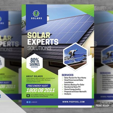 Solar Power Experts Flyer Energy Audit, Residential Solar, Solar Installation, Solar Pv, Green Power, Solar Battery, Free Energy, Social Media Design Graphics, Marketing Design