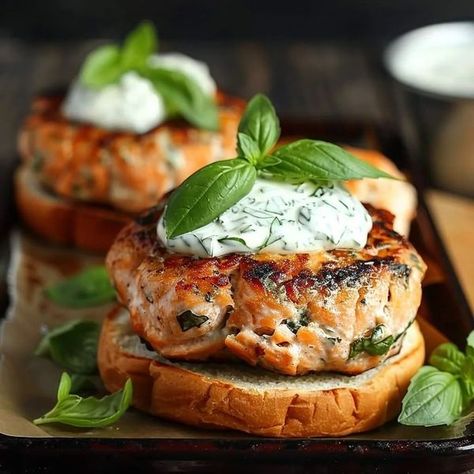 Cheesecake Chimichangas Recipe, Basil Mayo, Quick Dinner Options, Salmon Burger Recipe, Salmon Burger, Gluten Free Buns, Beet Recipes, Salmon Patties, Garlic Clove