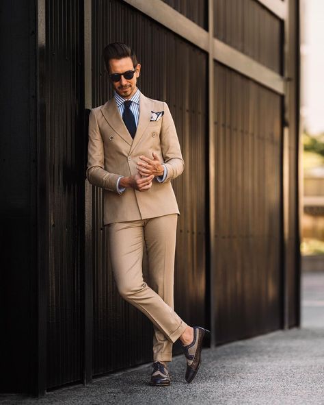 @whatmyboyfriendwore shared a photo on Instagram: “Blue and Beige are a match made in heaven! Effortlessly elegant in summer and sartorially suited for winter! Double breasted suit by…” • Apr 19, 2022 at 2:18pm UTC Double Breasted Suit Men Beige, Beige Double Breasted Suit, Sand Suit, Double Breasted Suit Men, Suit Fashion Men's, Beige Suit, Double Breasted Tuxedo, Tan Suit, Latest African Men Fashion