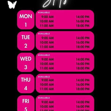 Acuity Scheduling Weekly Availability Weekly Calendar for your Instagram Story or post. 🦋 Saves Time 😎 Boosts Sales 🩷 Looks Cute! Available Weekly Booking Time Slots very easy to edit in Cavna. Social Media Post Template for hair stylists, lash tech, nails tech, and anyone else in the beauty industry who needs a cute calendar for their IG story!🩷 https://7cf5d5-65.myshopify.com/products/acuity-scheduling-design-instagram-story-availability-calendar-canva-social-media-post-template-acuity-... Event Schedule Design, Tech Nails, Nails Tech, Instagram Posting Schedule, Scheduling Template, Cute Calendar, Social Media Post Template, Lash Tech, Weekly Calendar