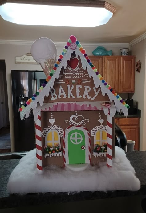 Gingerbread Bakery House, Gingerbread Bakery Decor, Class Christmas Door, Christmas Hallways, Gingerbread Office, Christmas Playhouse, Hawaiian Christmas Party, Christmas Floats, Gingerbread Door