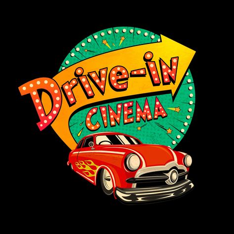 Logo by Saja Art Design https://www.instagram.com/sajaartdesign/ 50s Logo, Cinema Logo, Drive In Cinema, Drive In Movie Theater, Drive In Movie, Bid Day, Drive In, Design Reference, Porsche Logo