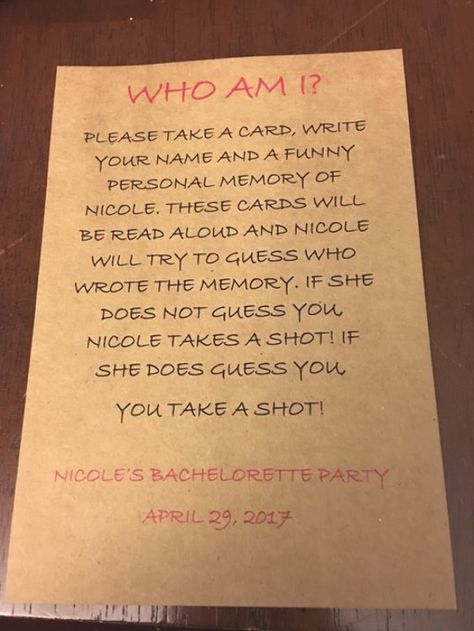 Who Am I Game, Game Bachelorette Party, Bachelorette Party Funny, Bachelorette Diy, Bridal Shower Bachelorette Party Ideas, Classy Bachelorette Party, Bridal Party Games, Bachelorette Planning, Funny Bachelorette