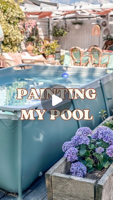 Hayley Stuart - DIY & INTERIORS on Instagram: "PAINTING MY VINYL POOL. One of my jobs this year is to make a pool surround for our pool but until I get round to it I thought I’d try spraying it with some leftover @makeitrustoleum serenity garden paint. Honestly I thought it would be temporary but there is no way this paint is budging! My dogs have jumped up and scratched it with their claws and it’s not damaged or chipped it at all, so over all, it worked pretty well. I think it helps that the pool is slightly textured as it gives the paint more to stick to and I used a @wagner.diy paint sprayer which gave it a flawless finish. A few little imperfections as to be expected but overall I think it looks so much better than it did with all the safety instructions showing. What do you think? 
. Diy Paint Sprayer, Temporary Pool, Pool Surround, Tank Pools, Serenity Garden, Pool Paint, Vinyl Pool, Intex Pool, Stock Tank Pool