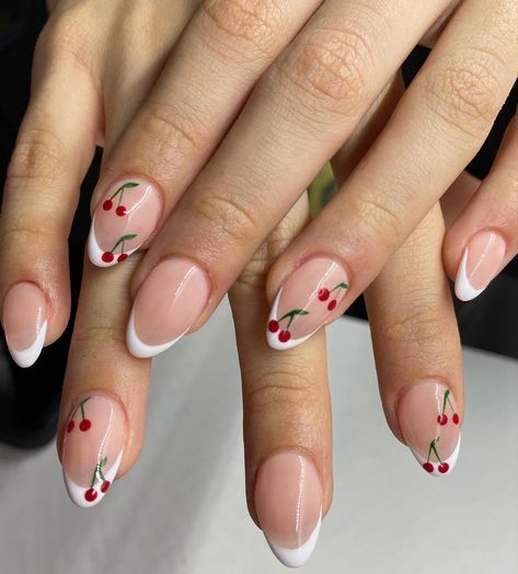 Cherry Nails Acrylic Short, Cherry Short Nails, Nail Cherry, 3d Flower Nail Art, Cherry Nail Art, Fruit Nail Designs, Fruit Nails, Summer Nails 2023, Fruit Nail Art