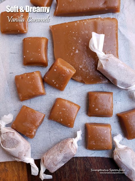 Soft & Dreamy Vanilla Caramels | Sumptuous Spoonfuls Sea Salt Caramel Recipe, Salted Caramel Candy, Fudge Caramel, Sea Salt Caramels, Salted Caramel Recipes, Jones Design Company, Salted Caramels, Candy Sweet, Christmas Foods