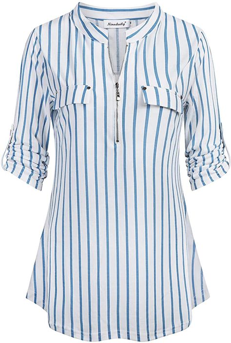 Shirt With Zipper, Stand Collar Blouse, Tunic Tops Casual, Womens Blouses, Plaid Shirts, Casual Tunics, Cardigan Outfits, Casual Cardigans, Women Tunic Tops