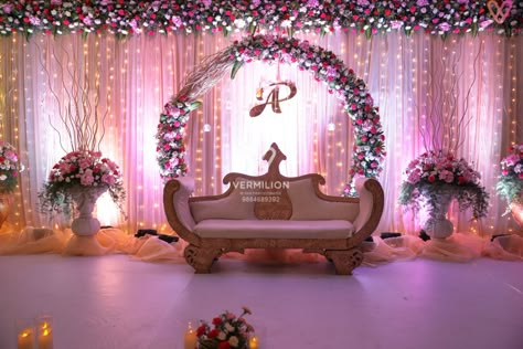 Engagement Decorations Indian, Small Wedding Decor, Engagement Stage, Engagement Stage Decoration, Reception Stage Decor, Engagement Decoration, Simple Stage Decorations, Reception Stage, Hall Decorations