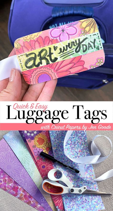 Diy Luggage Tags Easy No Sew, Suitcase Tags Diy, Cruise Luggage Tags Diy, Travel Tags Luggage Diy, Diy Luggage Identifier, Diy Luggage Tags Easy, Cricut Luggage Tags, Luggage Identifiers Ideas, Luggage Tag Diy