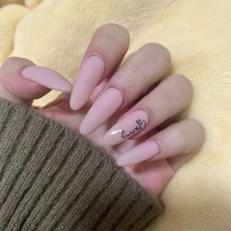 Nude Pink Nails With Cursive Sticker Cursive On Nails, Cursive I, Nude Pink Nails, I Nails, Nude Pink, Nails Nails, Pink Nails, Hair Nails, Hair And Nails