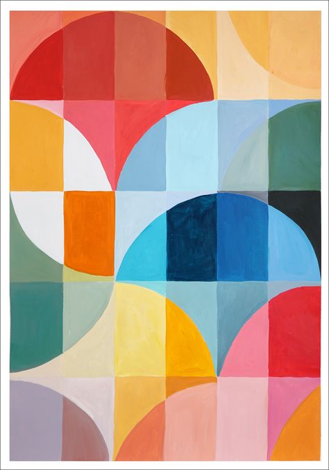 2023, Abstract Geometric Bauhaus Pattern of "Summer Tulips", Acrylic on Watercolor Paper by Natalia Roman | Chairish Summer Tulips, Bauhaus Textiles, Bauhaus Pattern, Patterns Painting, Tulip Painting, Bauhaus Art, Abstract Geometric Art, Sakura Flower, Fabric Prints