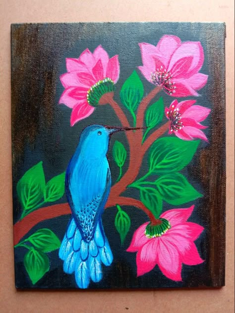 Easy Acrylic Bird Painting Ideas, Hummingbird Painting Easy, Hummingbird Painting Acrylic Easy, Easy Bird Painting Acrylics, Large Canvas Painting Ideas Easy, Hummingbird Painting Acrylic, Diy Plates, Drawing Scenery, Hummingbird Painting