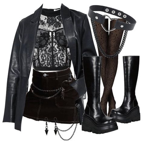 Modern Witch Outfit Aesthetic, Goth Icons Aesthetic, Drunk Dazed, Rockstar Gf, Punk Outfits, Grunge Goth, Outfit Shoplook, Alternative Outfits, Goth Outfits