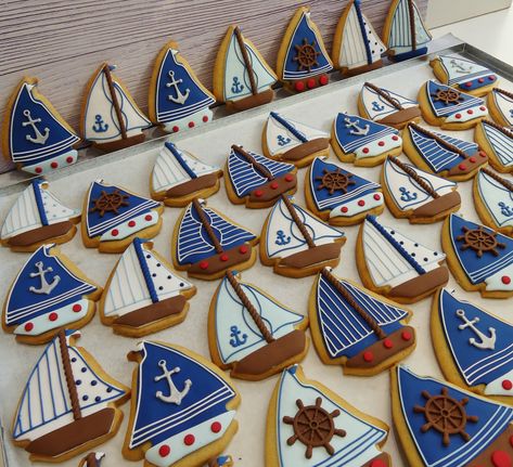 Boat Cookies, Sailboat Cookies, Nautical Cookies, Elvis Cakes, Cookie Gift Packaging, Sailor Baby Showers, Christmas Cookies Packaging, Dessert Wedding, Shipping Cookies