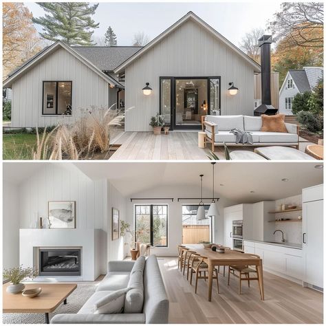 Large windows and an open layout define this modern Scandinavian-inspired exterior Scandinavian Bungalow, Scandinavian Exteriors, Scandinavian Home Exterior, Scandinavian House Exterior, Reno House, Scandinavian Exterior, Scandinavian House Design, Scandinavian Modern House, Scandinavian Exterior Design