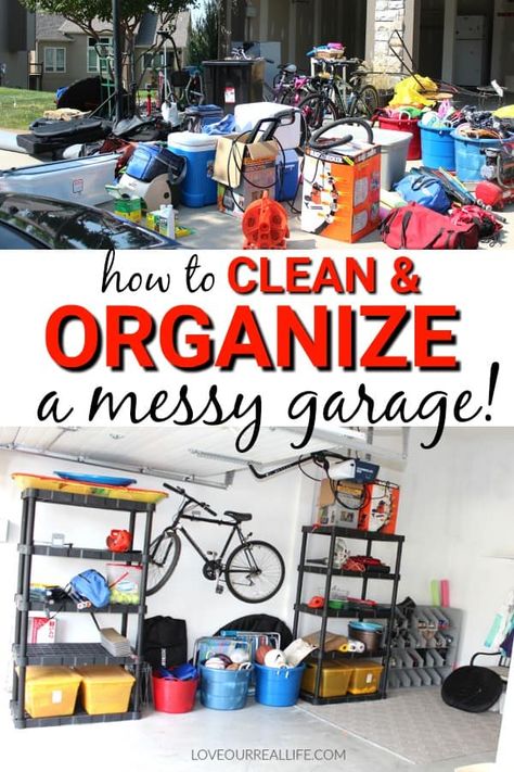 Garage Cleaning Tips, Organizing Garage Ideas Declutter, Garage Clean Out Tips, Decluttering Garage, Alex Benjamin, Garage Declutter, Declutter Garage, Messy Garage, Organizing House