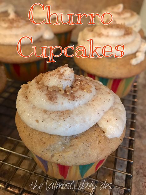 Churro Inspired Cupcakes Churro Cupcakes With Box Cake, Churro Cupcakes, Jar Desserts, Cake Mix Cupcakes, Mexican Cake, Mexican Desserts, Mason Jar Desserts, Mexican Rice Recipes, Festive Food