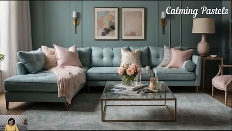 Sofa Colors, Blue Sofa, Pink Pillows, Reading Room, Pink Accents, Sofa, Reading, Pillows, Pink