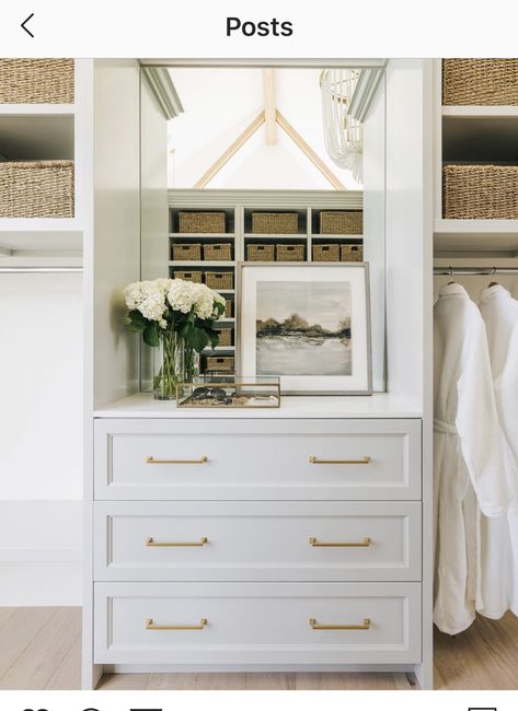 White Beveled Subway Tile, Decor Vignettes, Modern Cape, Cambridge House, Built In Dresser, Closet Built Ins, Dressing Room Closet, Decorating A New Home, Dream Closet Design