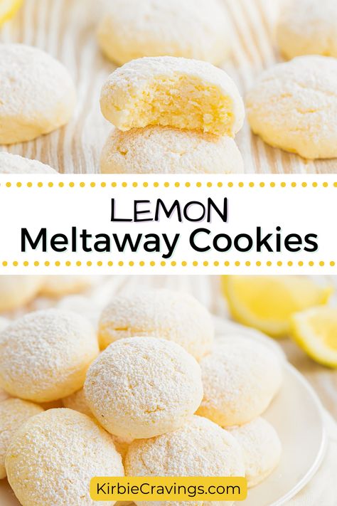 These lemon meltaway cookies are crunchy, sweet and melt in your mouth as you eat them. The cookies are easy to make and don’t require any flour or eggs. I love making meltaway cookies. These little round morsels are so cute and make a nice sweet treat. This lemon version is my new favorite one. The lemon adds so much flavor and it reminds me a little of eating lemon bars. Lemon Jam Cookies, Meyer Lemon Cookies Recipes, Lemon Cloud Cookies, Lemon Drop Cookies Recipes, Lemon Meltaway Cookies, Freezer Snacks, Easy Lemon Cookies, Cookies No Flour, Cookie Perfection