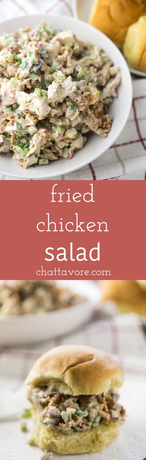 Fried chicken salad is a perfect way to use up leftover fried chicken. It's chicken salad, NOT salad with fried chicken on it, and it's surprisingly tasty! | recipe from Chattavore.com Salad With Fried Chicken, Leftover Fried Chicken, Tailgating Snacks, Fried Chicken Salad, Leftover Meals, Fried Chicken Salads, Homemade Dressing Recipe, Salad Art, Herb Dressing