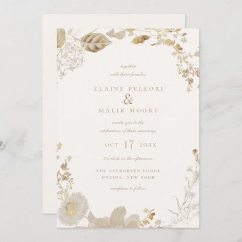 Opulent Gilded Garden Wedding Invitation Wedding Invitations Beige, Monochromatic Wedding, Garden Wedding Invitation, Garden Wedding Invitations, Traditional Wedding Invitations, Foliage Wedding, Golden Wedding, Beige Background, Champagne Gold