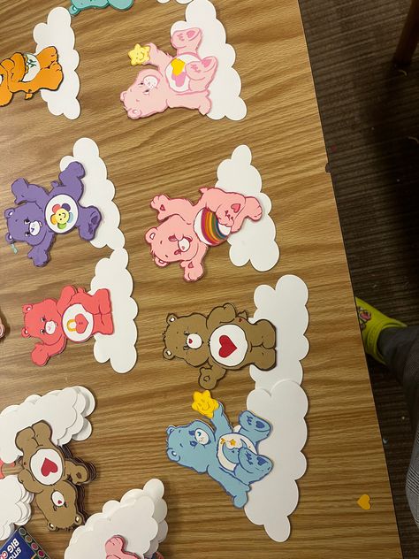 Door Deck Ideas Dorm, Care Bear Classroom Theme, Carebear Classroom Theme, Cute Ra Bulletin Boards, Ra Welcome Board, College Door Decoration, College Door Decs Resident Assistant, Care Bear Door Decs, Ra Floor Themes Ideas