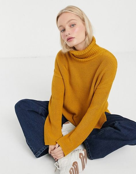 Monki Dosa knitted turtleneck sweater in ochre | ASOS Yellow Turtleneck, Knitted Turtle, Capsule Wardrobe Casual, Velvet Socks, Knitted Turtleneck, Turtle Neck Sweater, Knit Turtleneck Sweater, Sweater Brands, Mustard Yellow