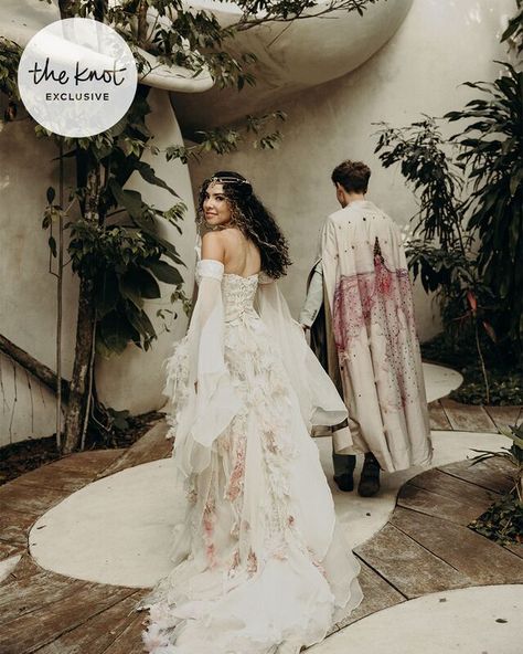 TikTok Influencer Couple Andrea & Lewis' Wedding Photos & Details Tulum Wedding Dress, Andrea And Lewis, Boho Wedding Aesthetic, Tulum Jungle, Tiktok Couple, Lotr Wedding, Art In Fashion, Jungle Wedding, Wedding Forest