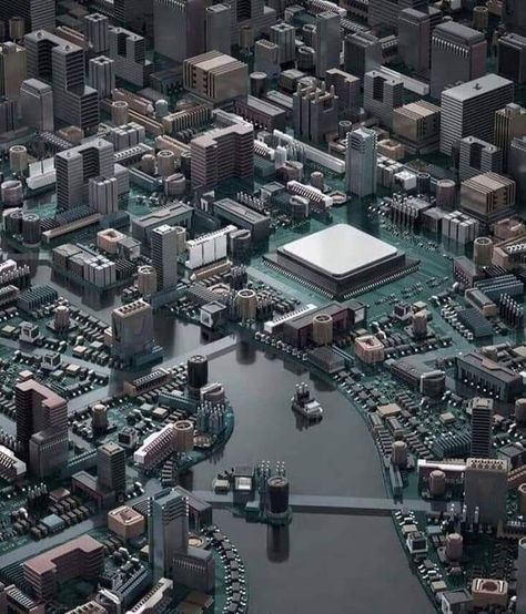 City which looks like computer components Circuit City, Electronics Wallpaper, Tall Buildings, Technology Wallpaper, Electronic Engineering, Futuristic City, Future City, Electronic Art, Cinema 4d