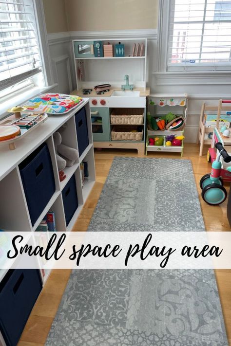 Toddler Living Room Play Area, Space Play, Toddler Play Area, Baby Play Areas, Play Corner, Studio Apartment Living, Living Room Playroom, Baby Corner, Tiny Room