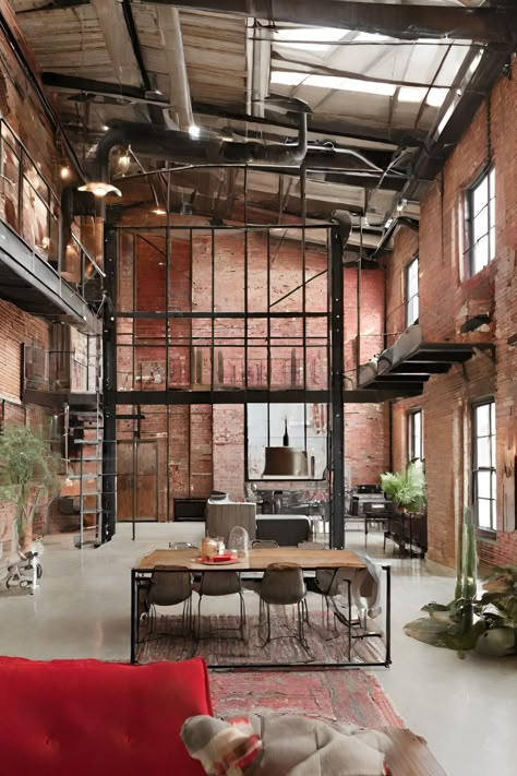 An industrial-style loft with untreated brick walls, metal beams, and a mix of vintage, eclectic furnishings with red accents.

#homeinspo #homedecor #interiordesign #home
#homedesign

Disclaimer: AI generated image. Content is intended for entertainment and inspiration, not to deceive or spread misinformation. Urban Loft Apartment Industrial Style, Brick Warehouse Architecture, Warehouse Workspace, Industrial Warehouse Home, Exposed Brick Loft, Red Brick Interior, Winery House, Urban Loft Apartment, Industrial Style Loft