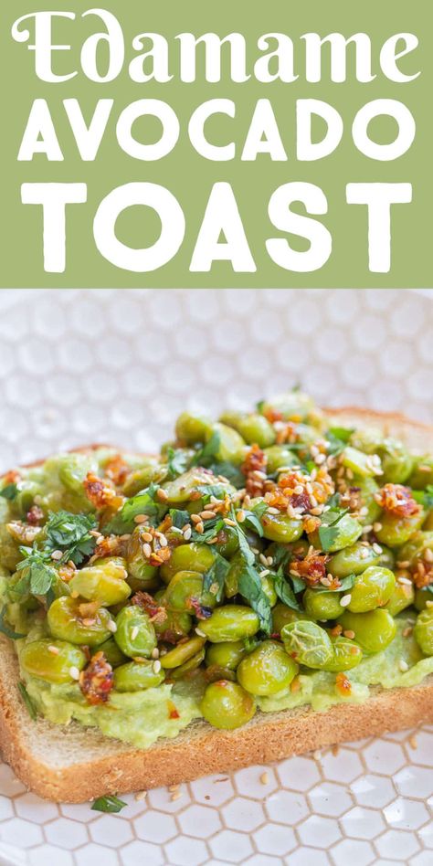 This Garlic Ginger Edamame Avocado Toast is packed with protein and healthy fat and a great way to start the day! This avocado toast was inspired by Asian flavors and really delivers! You can prepare the edamame ahead of time for a really quick and easy healthy vegan breakfast each morning! #avocadotoast #edamamerecipe #veganbreakfast #proteinpacked #easyrecipe Asian Avocado Recipes, Edamame Breakfast Recipe, Edamame Avocado Toast, Avocado Toast With Protein, Edamame Breakfast, Edamame Toast, Cooking With Sesame Oil, Scrambled Tofu Recipe, Edamame Recipes