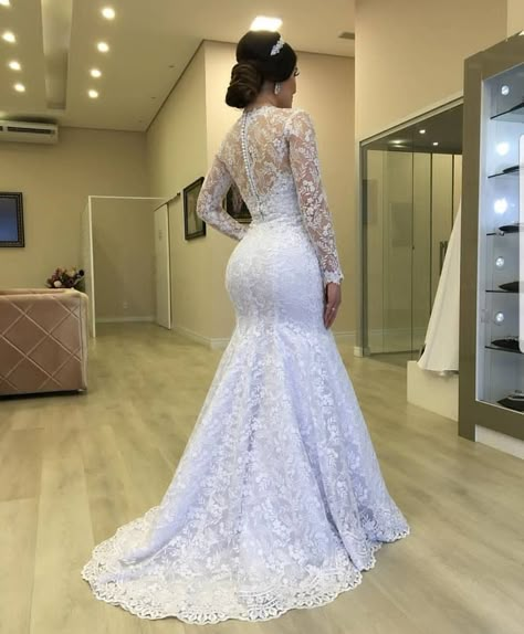 Simple Wedding Gown, Wedding Dress Separates, Gown With Long Sleeves, Thai Wedding Dress, Fancy Wedding Dresses, Womens Wedding Dresses, White Wedding Dress, Mermaid Wedding Dresses, Wedding Dress Sizes