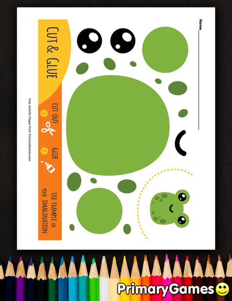 FREE Frog Cut And Glue Activity Page printable. Print, cut and glue PDF Activity Page Books from PrimaryGames. Our online collection of easy cut and paste activity pages feature the BEST paper crafts for you to make. Library Storytime, Playgroup Activities, Page Books, Spring Theme Preschool, Space Preschool, Trip Activities, First Grade Math Worksheets, Theme Preschool, Easter Templates