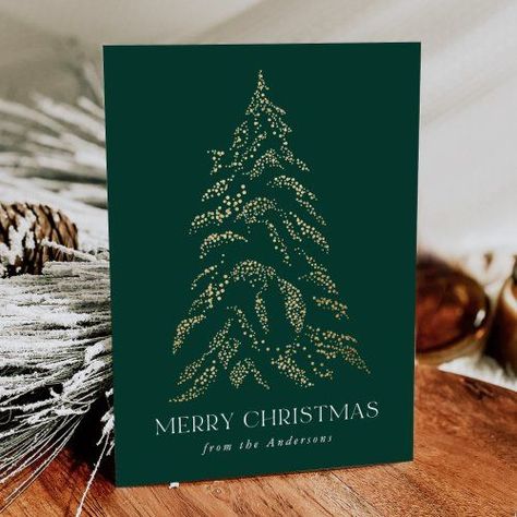 $2.42 | Sparkling Winter Pine Merry Christmas Non-Photo #merry christmas, christmas, holiday, gold, christmas tree, pine tree, modern, elegant, without photo, green