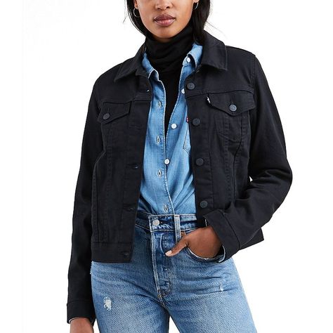 Add a cool, lightweight layer to any look with this women's Levi's original trucker jacket. Button frontLong sleeves4-pocketFABRIC & CARECotton, elastaneCotton, Tencel, spandexMachine washImported Size: Small. Color: Black. Gender: female. Age Group: adult. Pattern: Tie-Dye. Material: Denim. Levis Denim Jacket, Black Jeans Outfit, Denim Trucker Jacket, Black Jean, Levis Jacket, Black Denim Jacket, Levis Women, Denim Jacket Women, Trucker Jacket