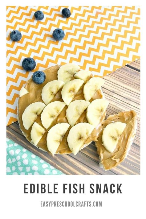 Edible Fish Craft - Make this easy snack for #toddlers and #preschool kids. Learn how to make fun (and healthy) rice cake snacks together! #fun #easy #snack #kids Healthy Rice Cake Snacks, Ocean Snacks, Snack For Toddlers, Rice Cakes Healthy, Rice Cake Snacks, Theme Snack, Fish Snacks, Fish Craft, Kid Recipes