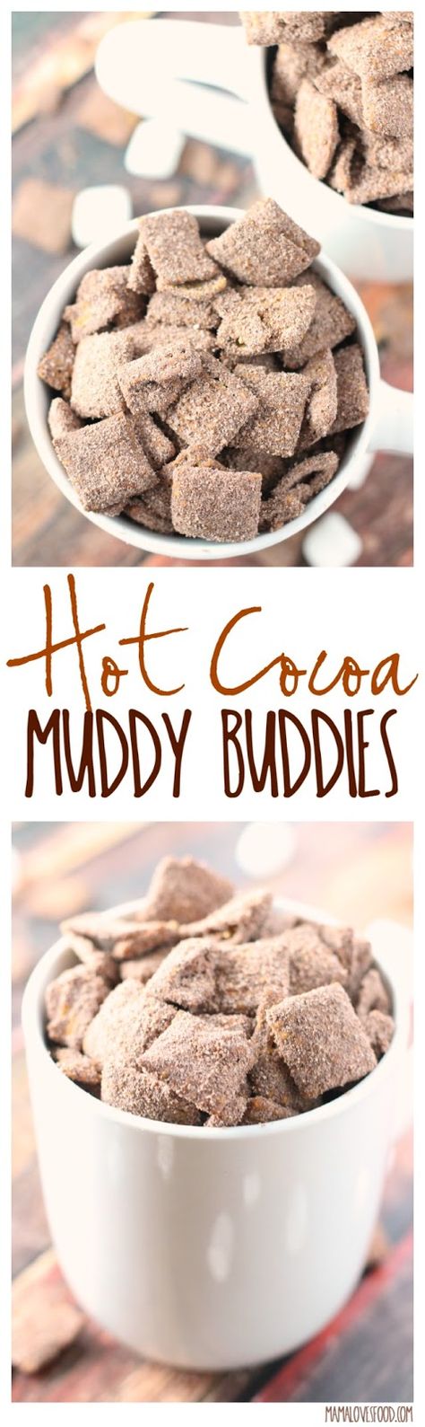 Hot Cocoa Muddy Buddies - this hot chocolate puppy chow recipe is a fun holiday spin on the original! Chocolate Puppy Chow, Puppy Chow Recipe, Chex Mix Puppy Chow, Muddy Buddies Recipe, Chow Recipe, Puppy Chow Recipes, Diy Easy Recipes, Chex Mix Recipes, Muddy Buddies