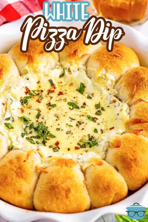 Cheesy Garlic Knot White Pizza Dip, White Pizza Dip, Warm Dip Recipes, Dip Video, Pizza Appetizer, Pizza Dip Recipes, Best Dip Recipes, White Pie, Homemade Appetizer